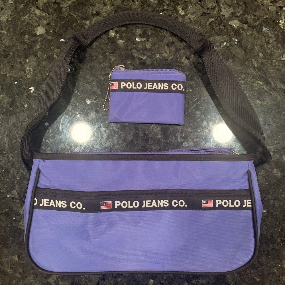 Ralph Lauren Polo Jeans Co. Purse/Vintage/Coin Purse/Purple-Black/Canvas/EUC